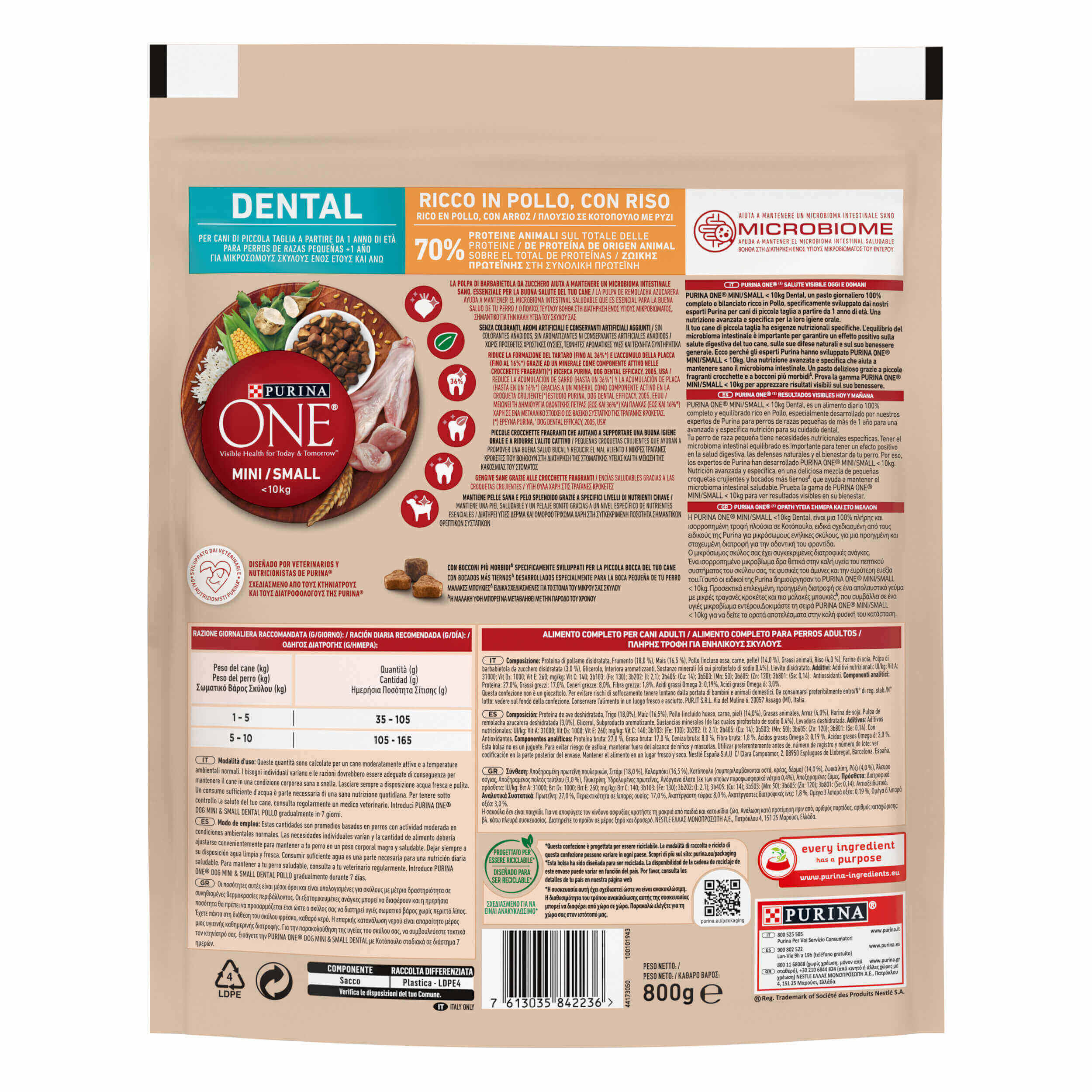 PURINA ONE® MINI/SMALL < 10kg Dental Ricco in Pollo con Riso