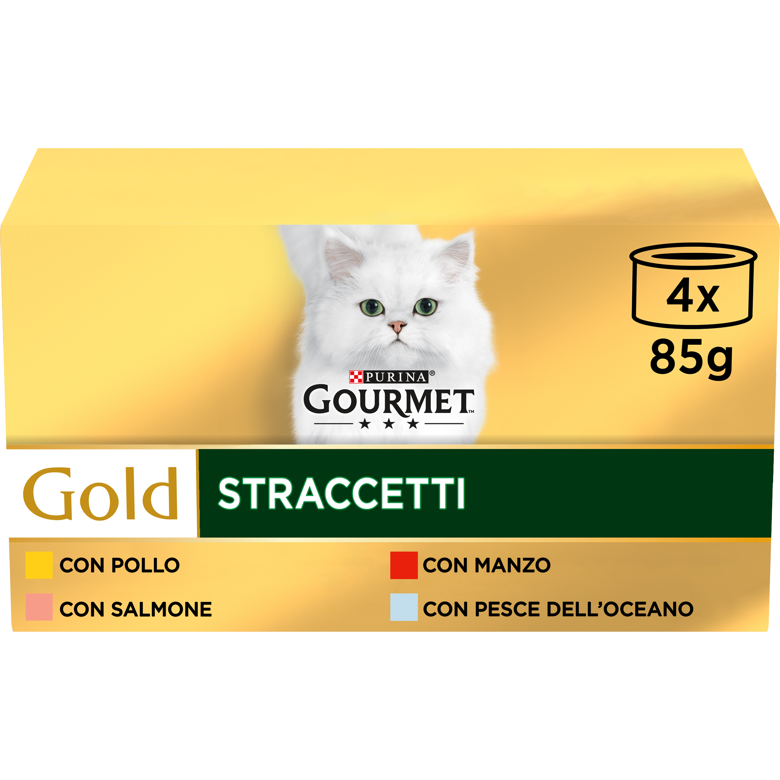 GOURMET GOLD 4x85g Straccetti Manzo, Pollo, Pesce dell'Oceano, Salmone