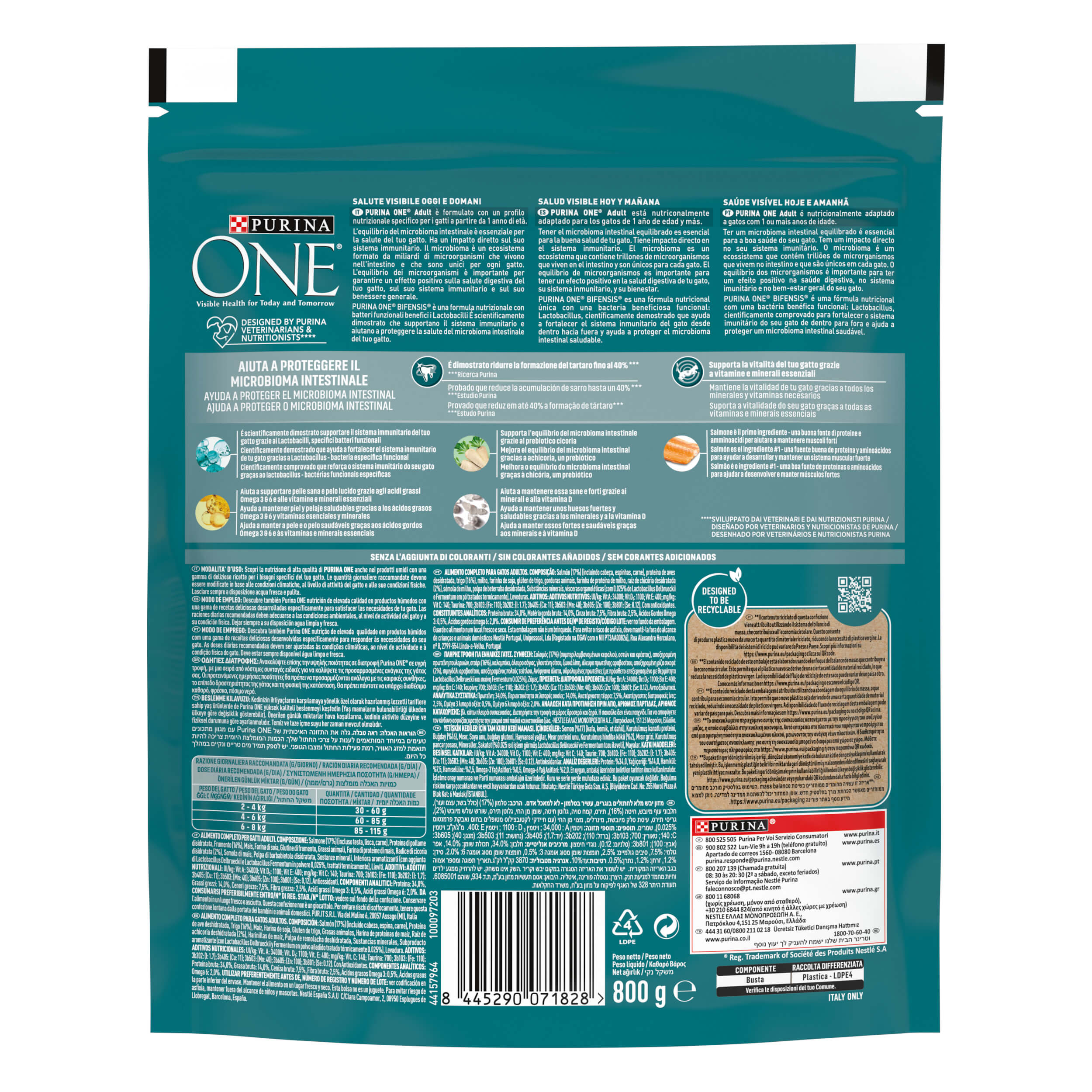 PURINA ONE® Bifensis® Adult Salmone e Cereali Integrali 800g