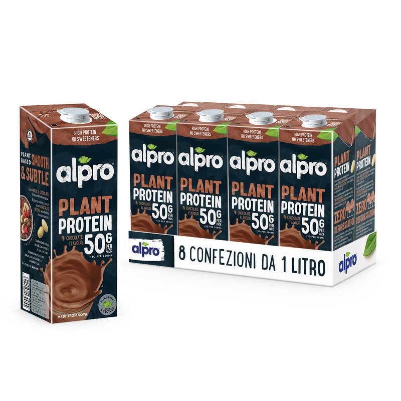 ALPRO PROTEIN 50g Bevanda Vegetale Proteica alla Soia Gusto Cioccolato 8x1l