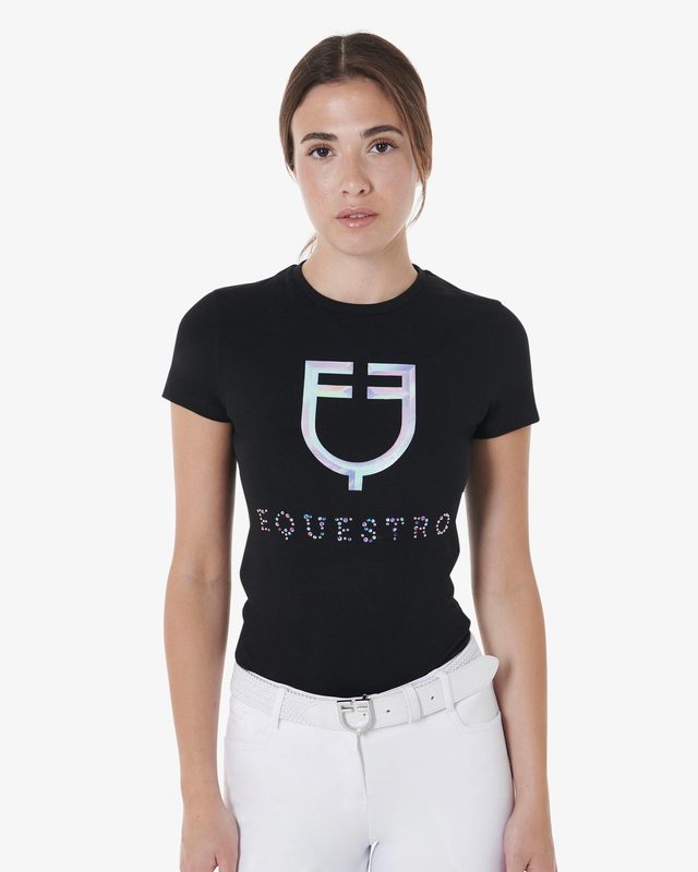 Women's slim fit multicolor logo print cotton t-shirt