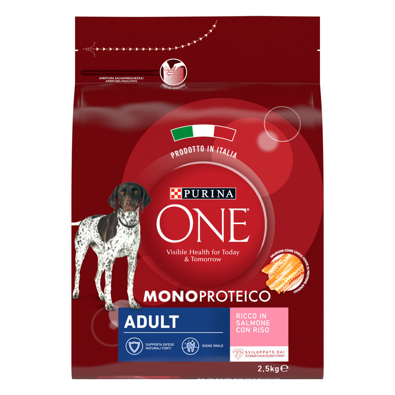 Purina ONE® Dog Adult Monoproteico Ricco in Salmone con Riso | PURINA Shop 2,5kg