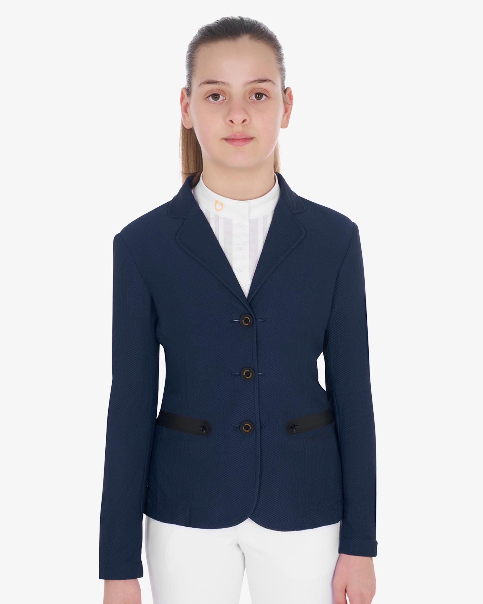 Girls' three-button competition jacket perforated fabric