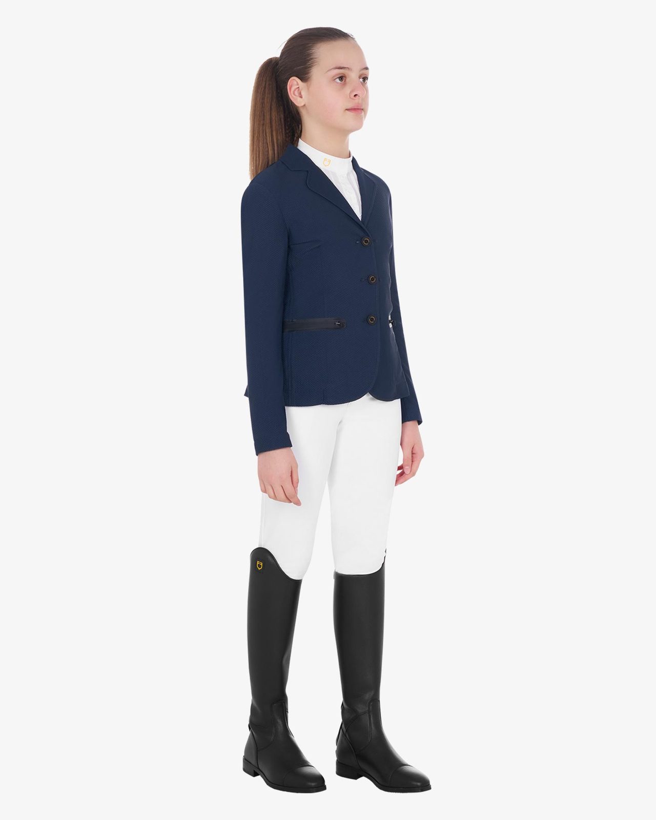 Girls' three-button competition jacket perforated fabric