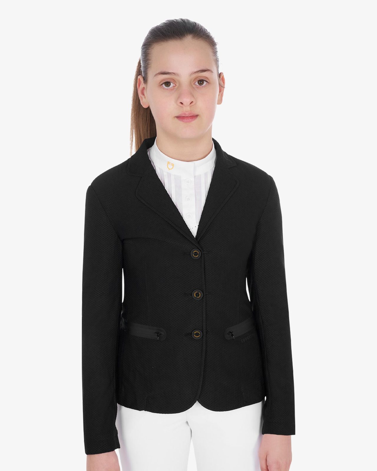 Girls' three-button competition jacket perforated fabric