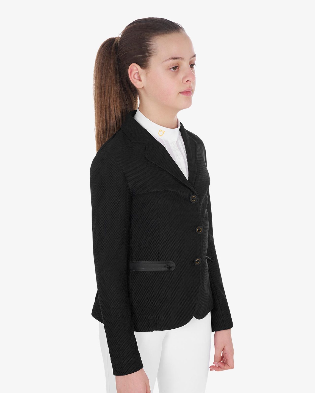 Girls' three-button competition jacket perforated fabric