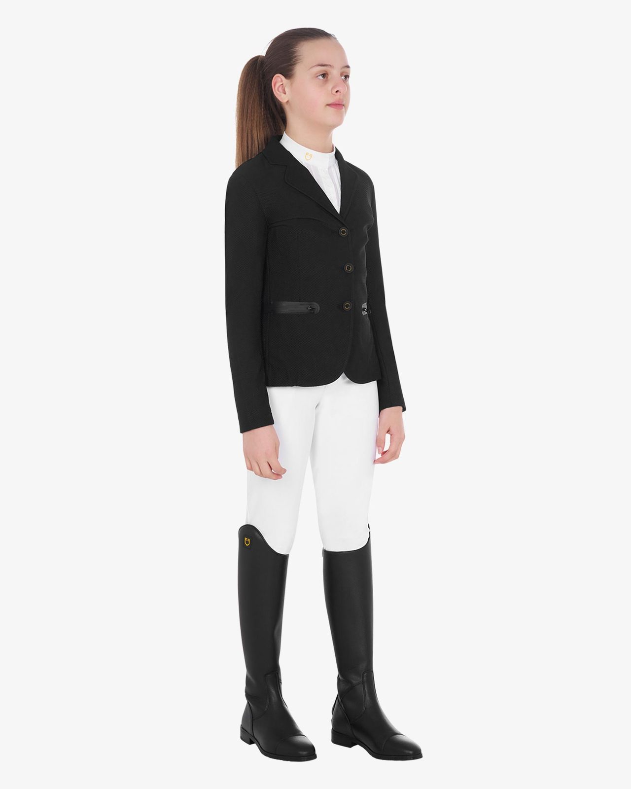Girls' three-button competition jacket perforated fabric