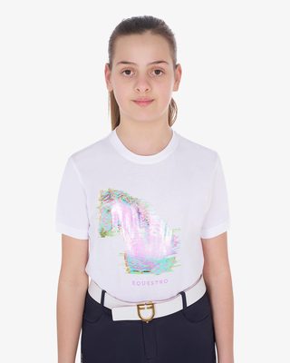 Girls' slim fit t-shirt interference horse print