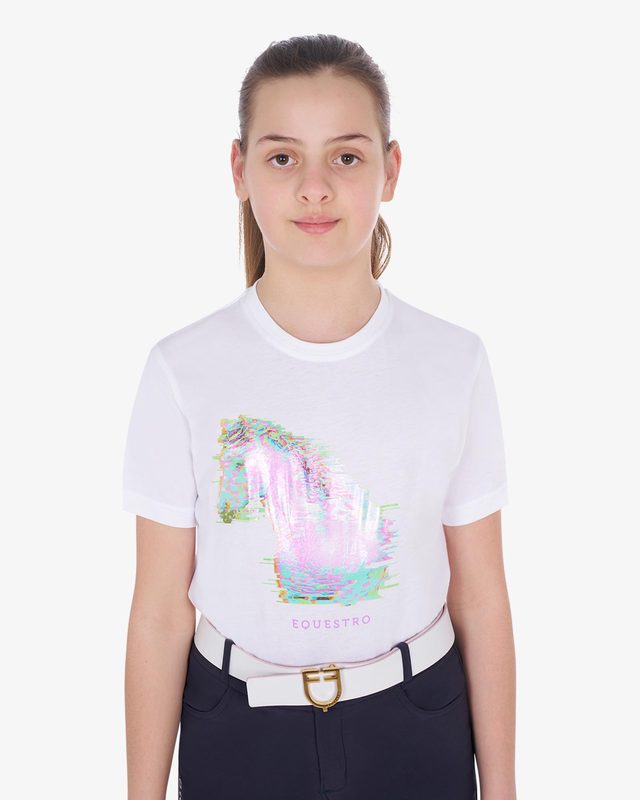 Girls' slim fit t-shirt interference horse print