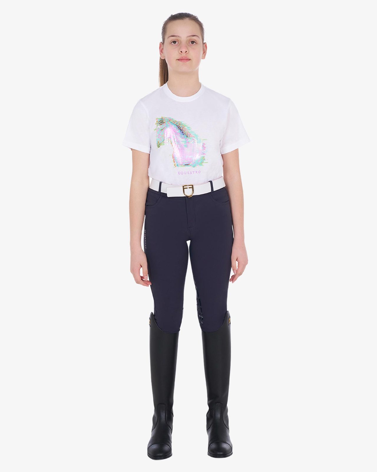 Girls' slim fit t-shirt interference horse print