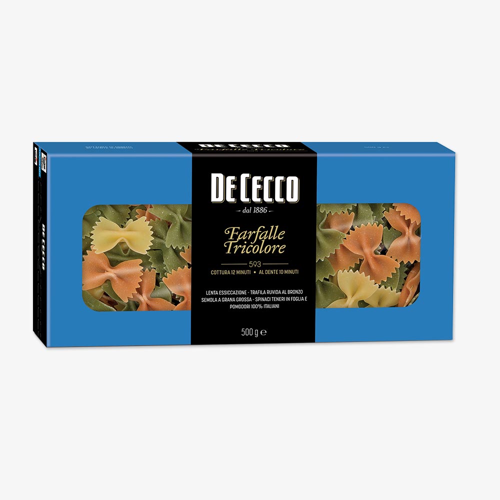Farfalle Tricolore n° 593 - Pasta di semola di grano duro - Club De Cecco