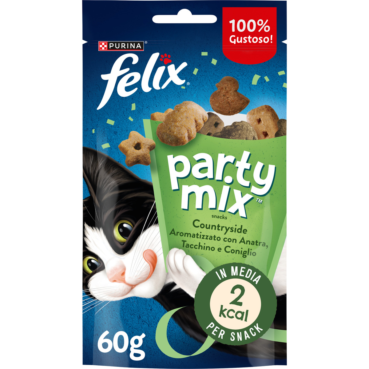 FELIX Party Mix Gatto Snack Countryside Mix Aromatizzato con Anatra, Tacchino e Coniglio