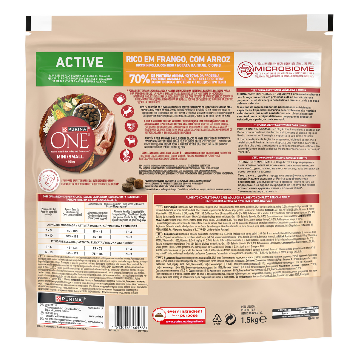 PURINA ONE® MINI/SMALL < 10kg Active Ricco in Pollo Con Riso