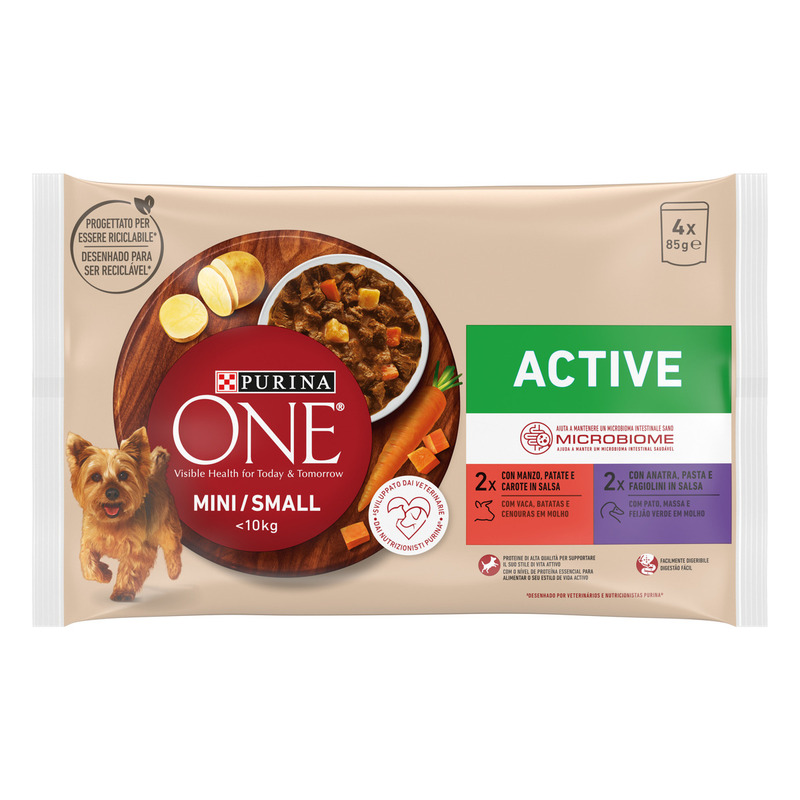 PURINA ONE MINI Bocconi in salsa Active Manzo e Anatra | PURINA Shop 4x85 g