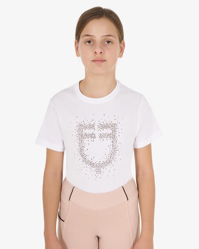Girls' slim fit T-shirt rose glitter logo