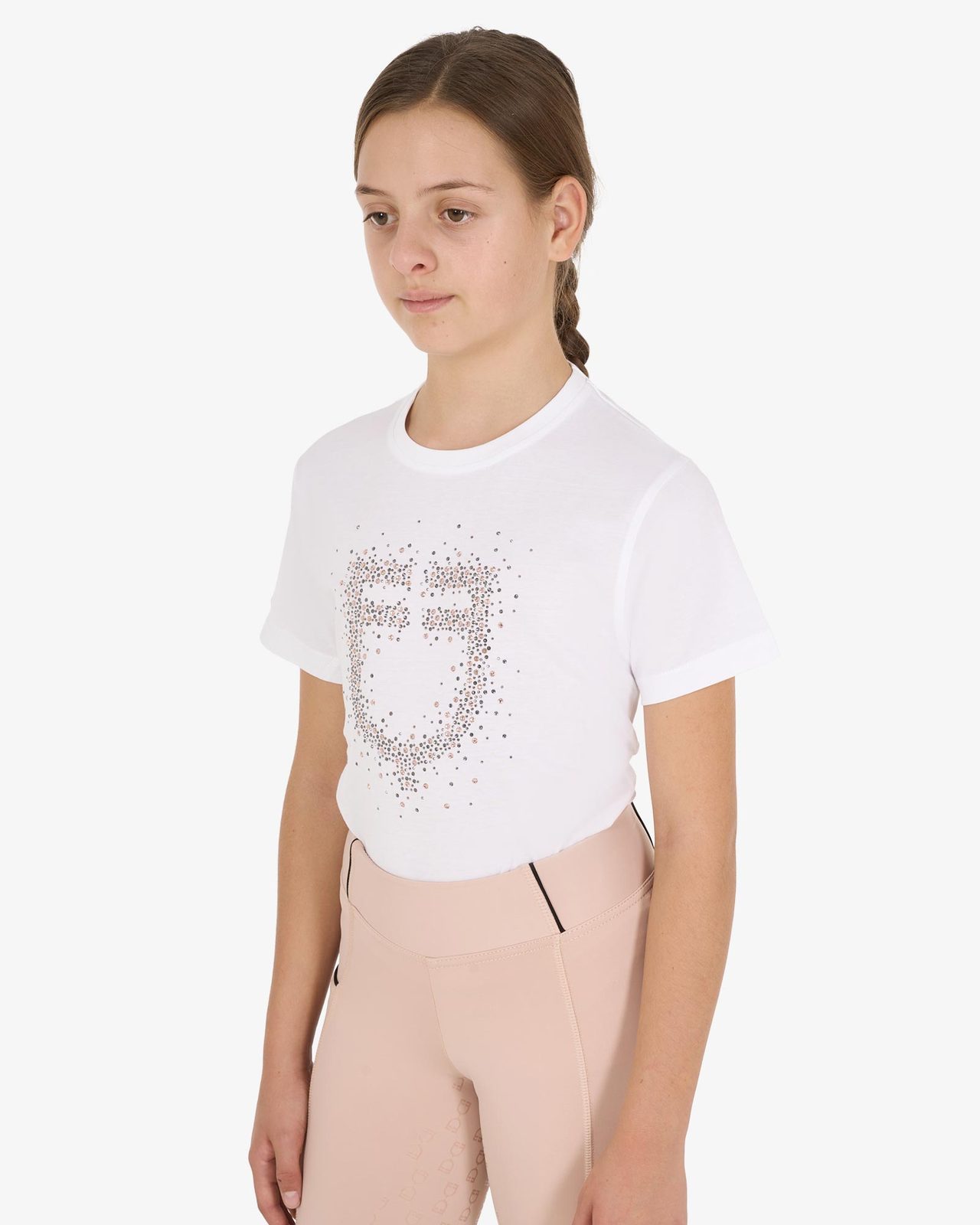 Girls' slim fit T-shirt rose glitter logo