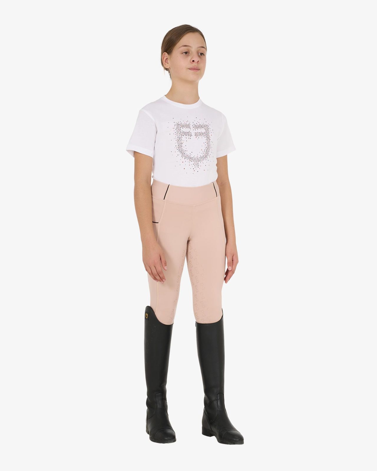 Girls' slim fit T-shirt rose glitter logo