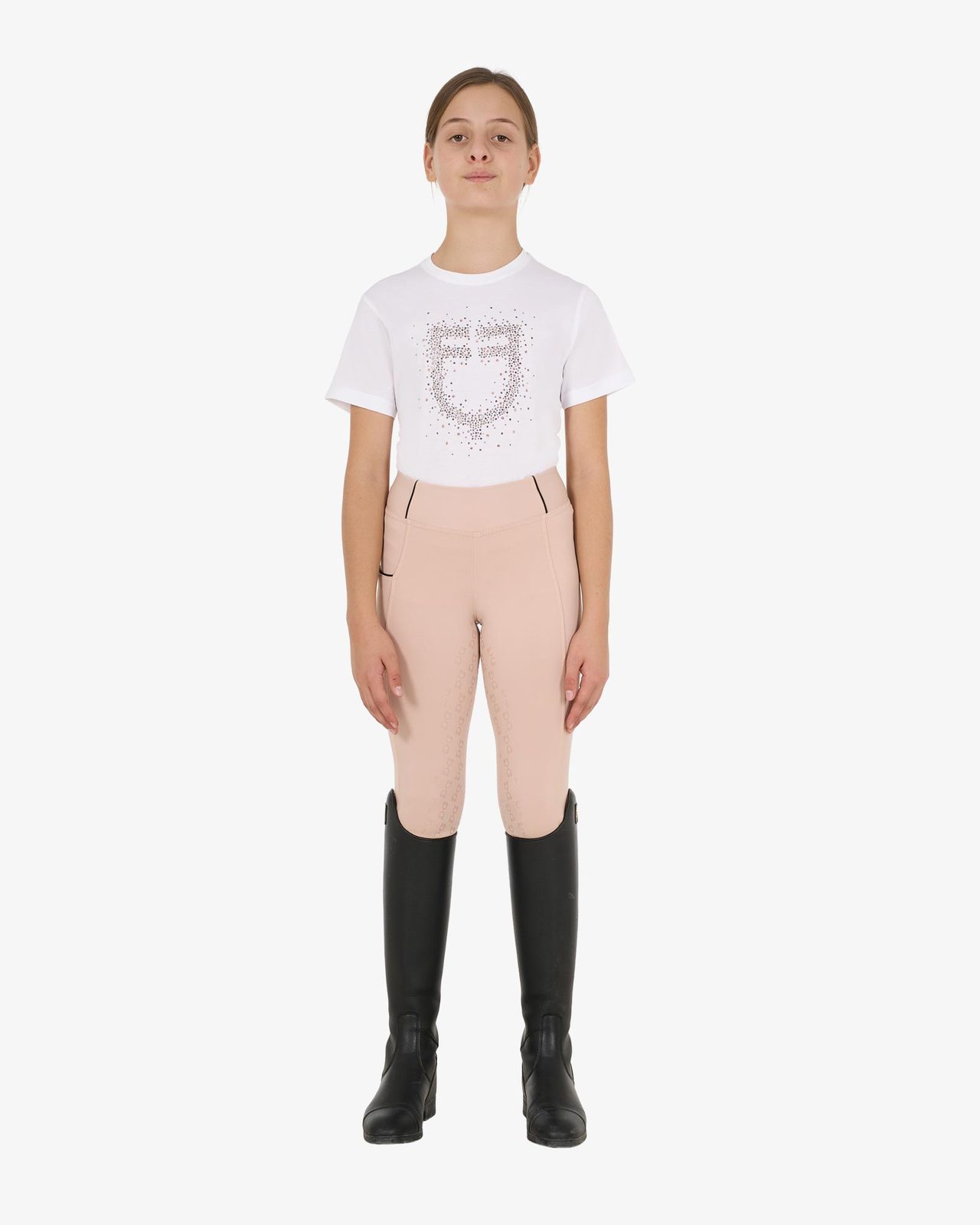 Girls' slim fit T-shirt rose glitter logo