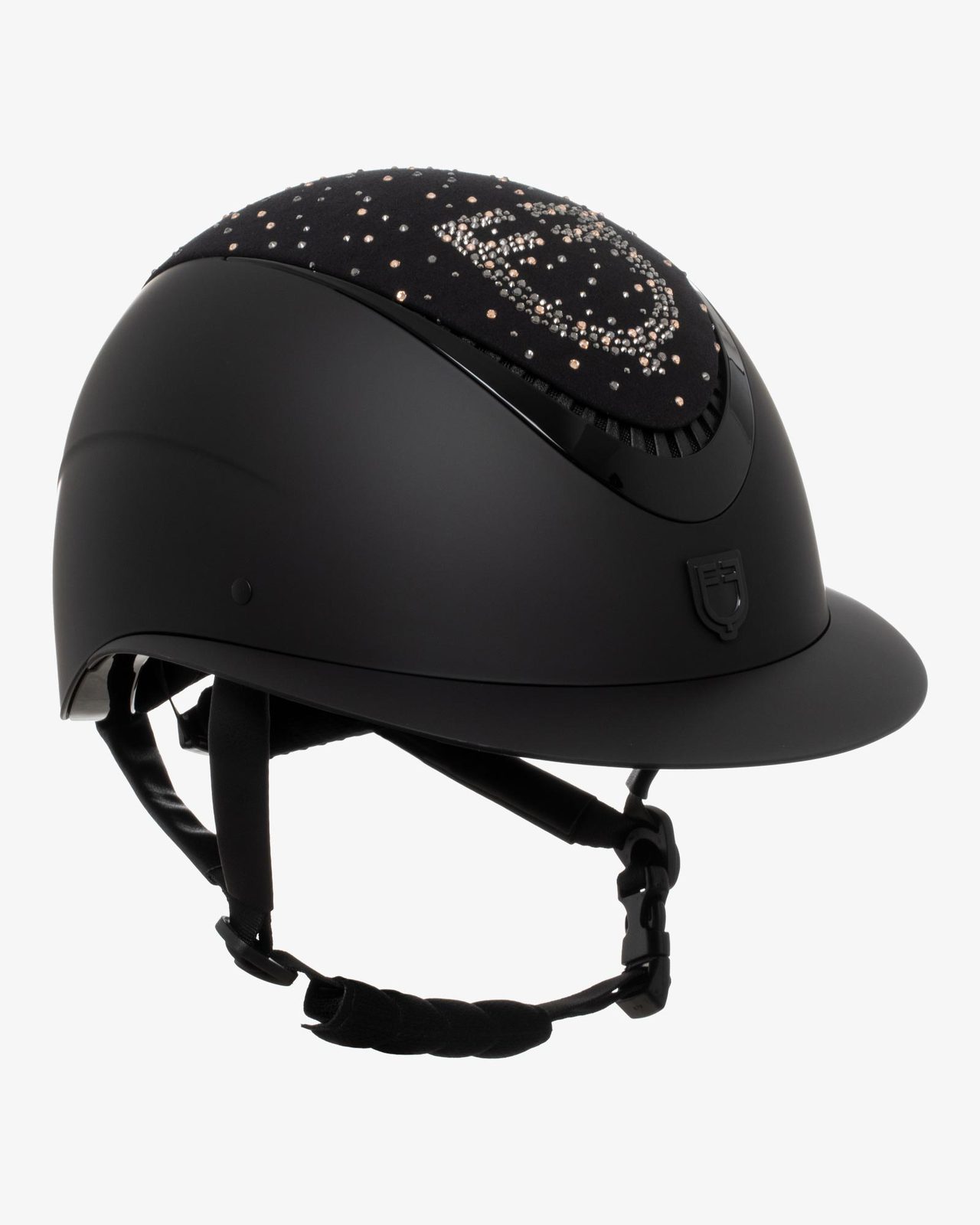 Matt helmet with wide visor and rhinestone logo homologation EN 1384-2023