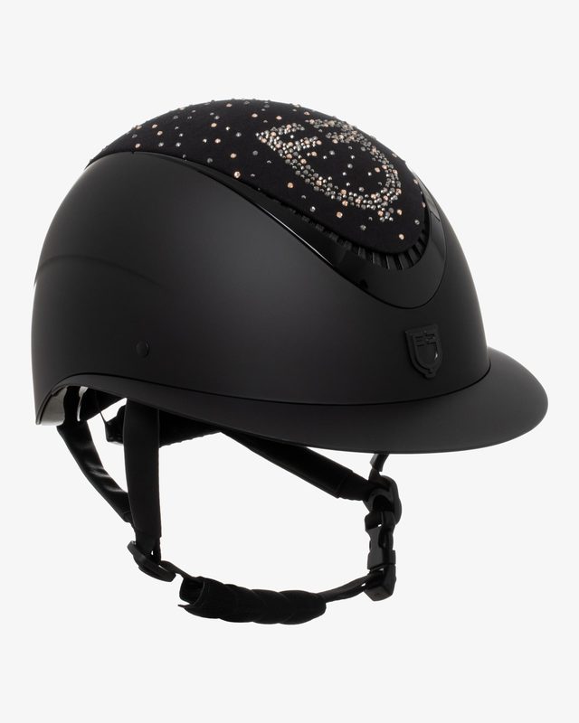 Matt helmet with wide visor and rhinestone logo homologation EN 1384-2023