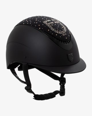 Matt helmet with narrow visor and rhinestone logo homologation EN 1384-2023