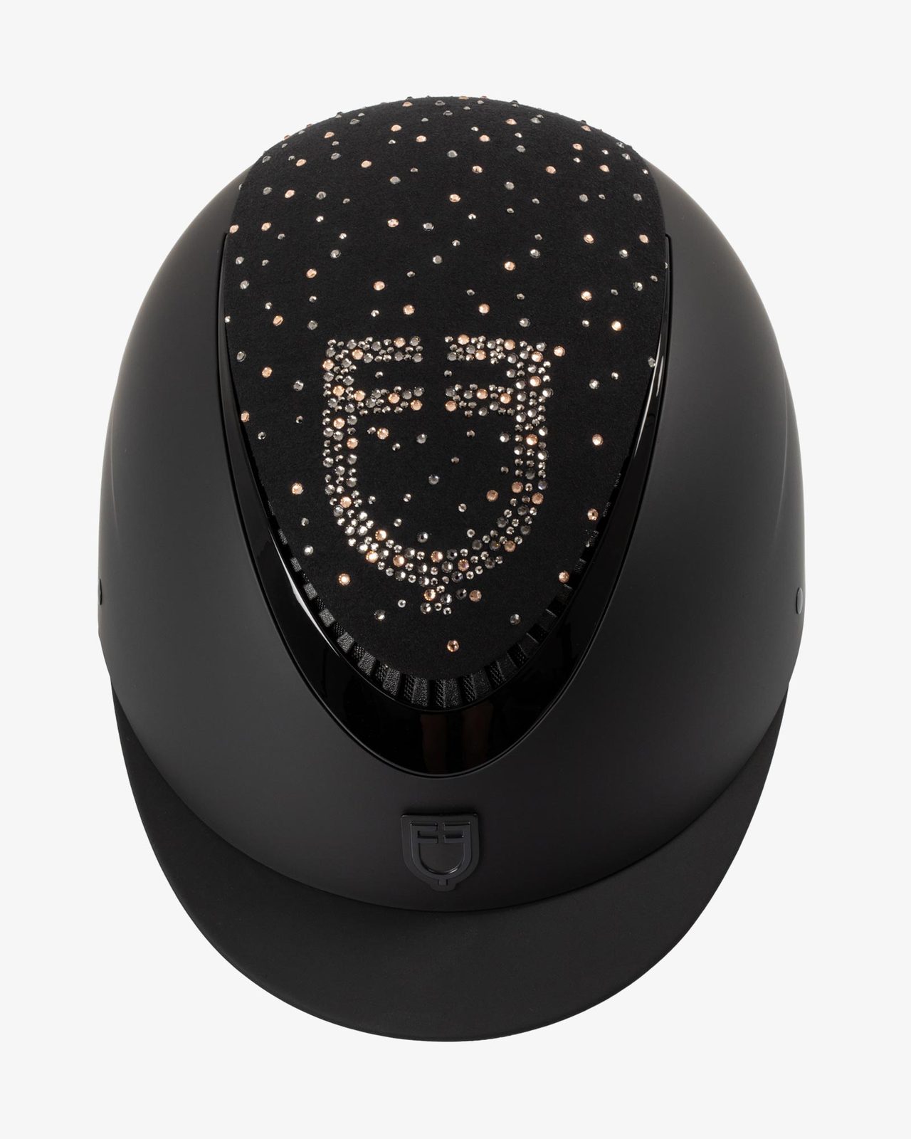 Matt helmet with narrow visor and rhinestone logo homologation EN 1384-2023