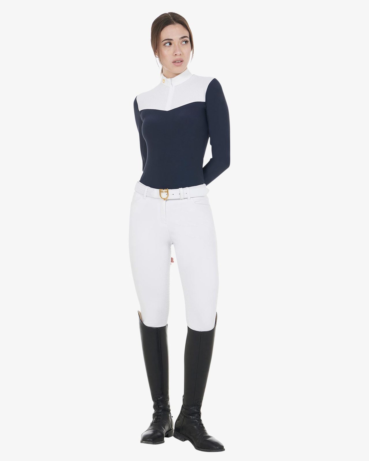 Polo donna da concorso in tessuto tecnico e mesh
