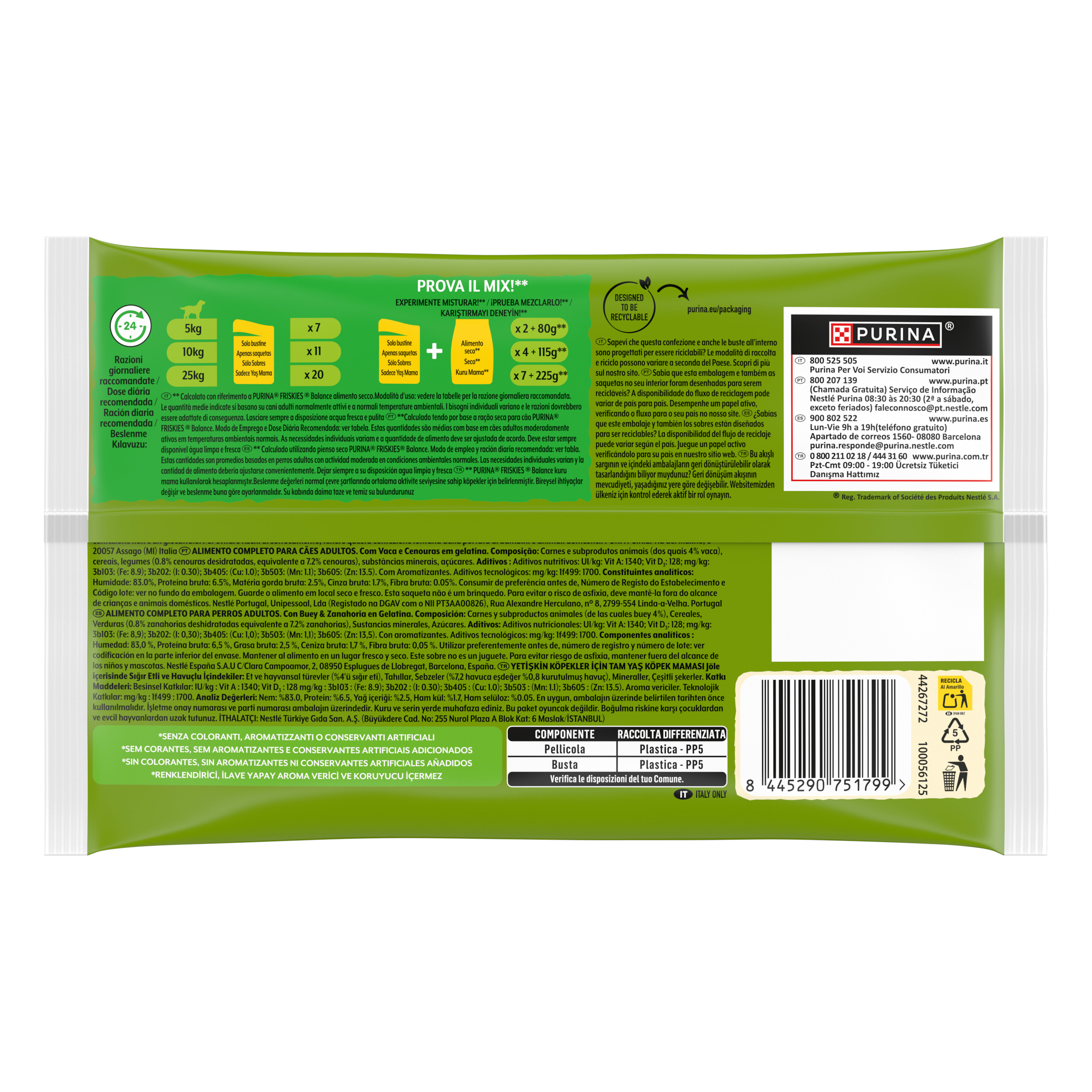 Friskies Buste 4x85g Cane Bocconi in gelatina con Manzo e Carote