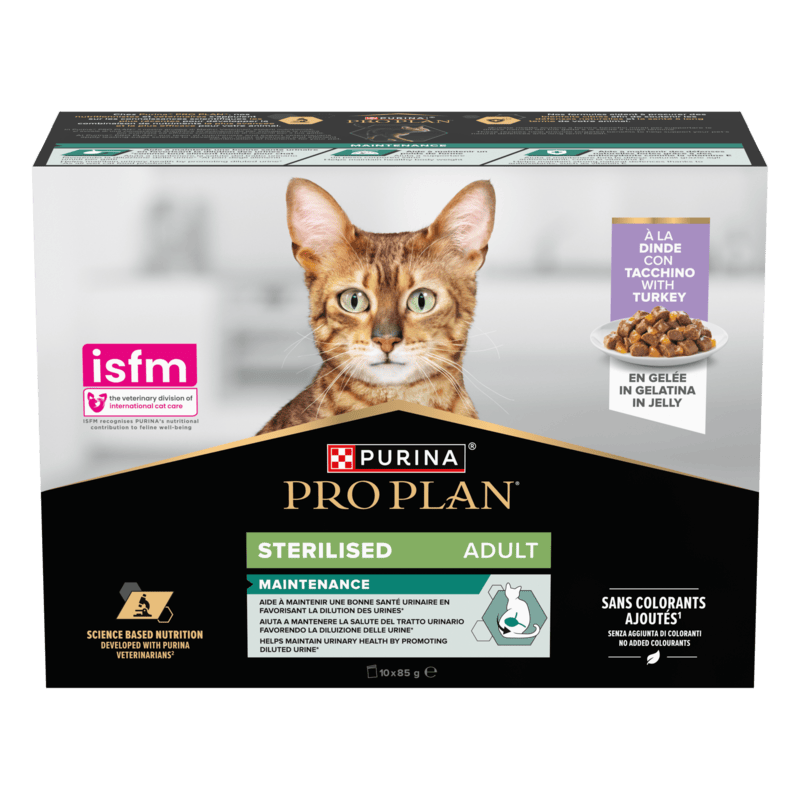 PP WC STERILISED IN GELATINA CON TACCHINO - Purina Shop 10x85g