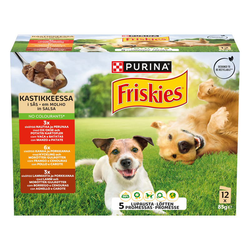 Friskies Buste 12x85gr Manzo, Pollo e Agnello in salsa - Purina Shop 12 x 85g