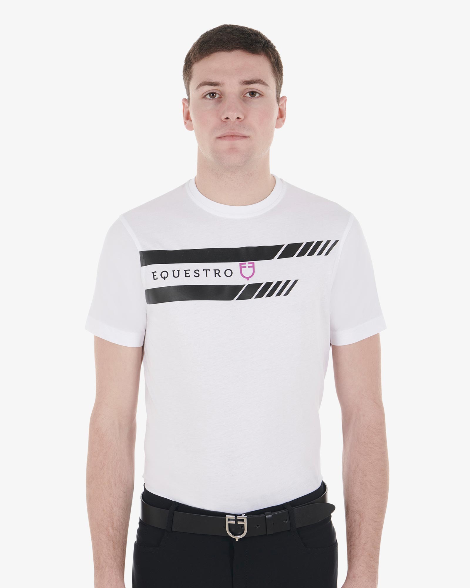 T-shirt da uomo slim fit con logo viola e dettagli neri