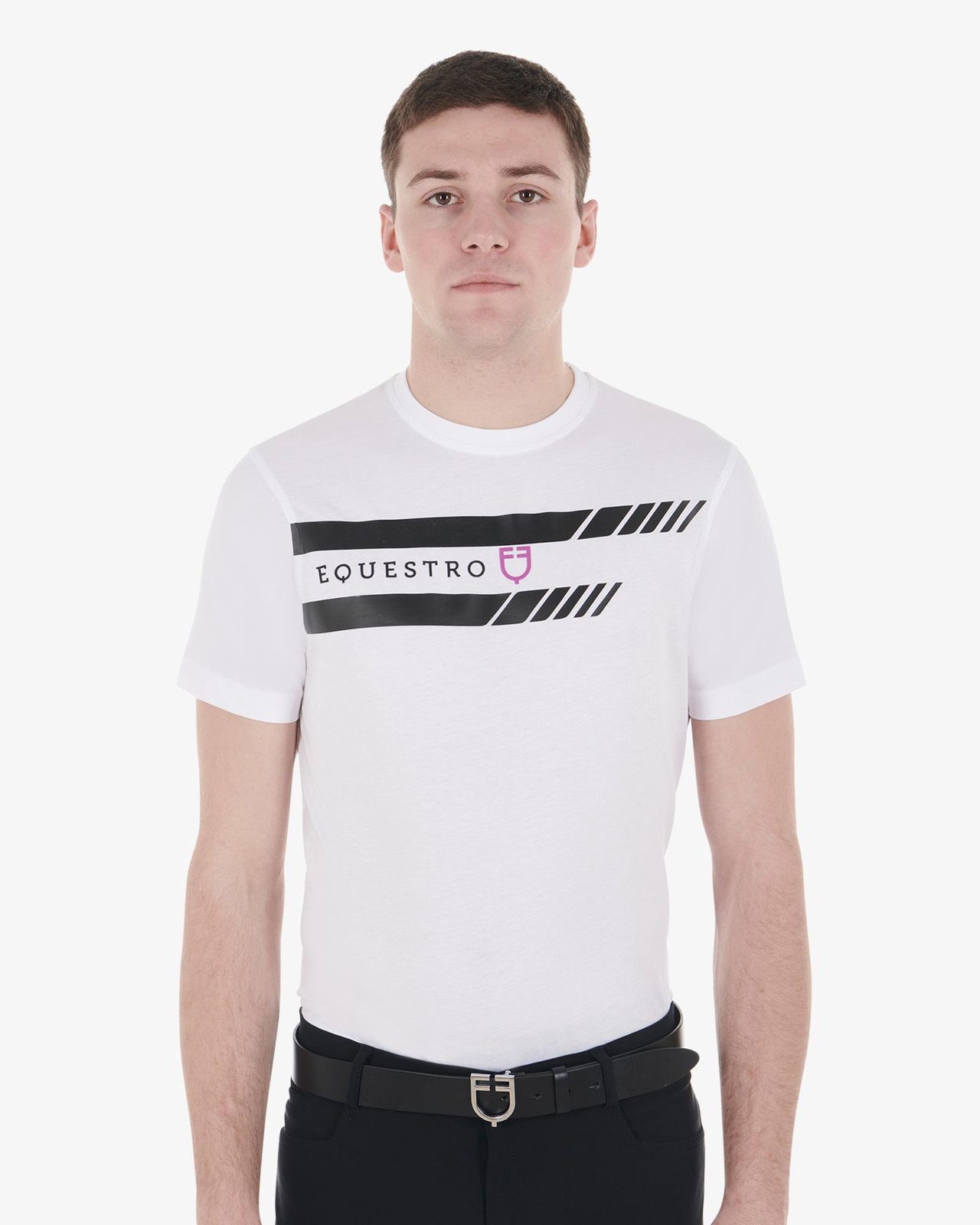 T-shirt da uomo slim fit con logo viola e dettagli neri