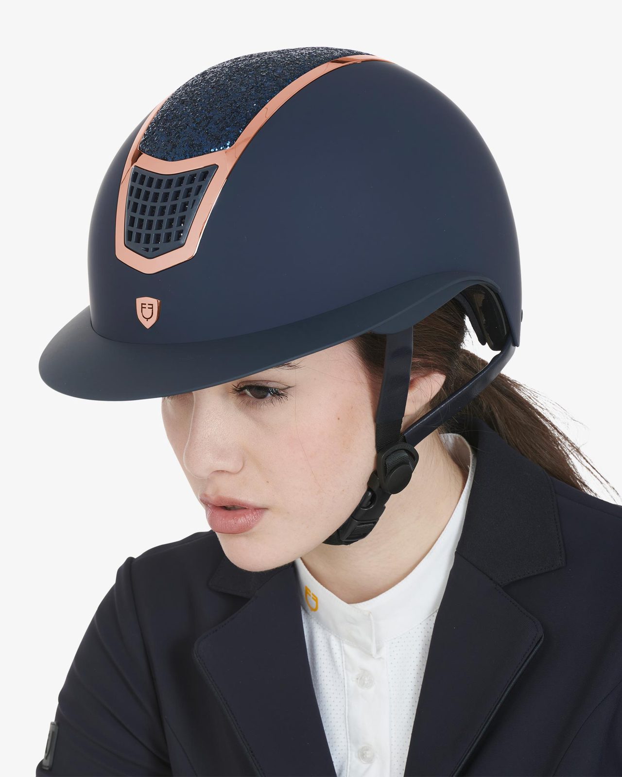 Helmet with rhinestones and wide visor homologation EN 1384-2023