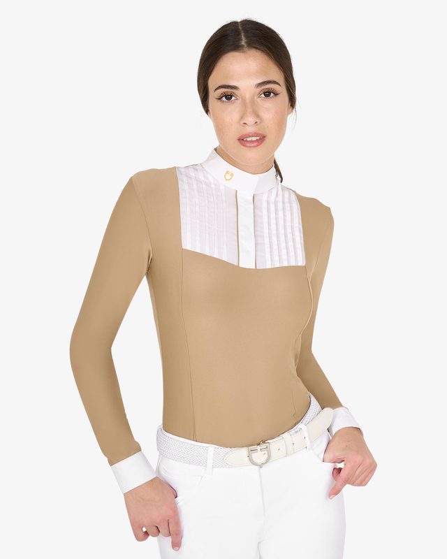 Women's slim fit polo shirt with pleated cotton