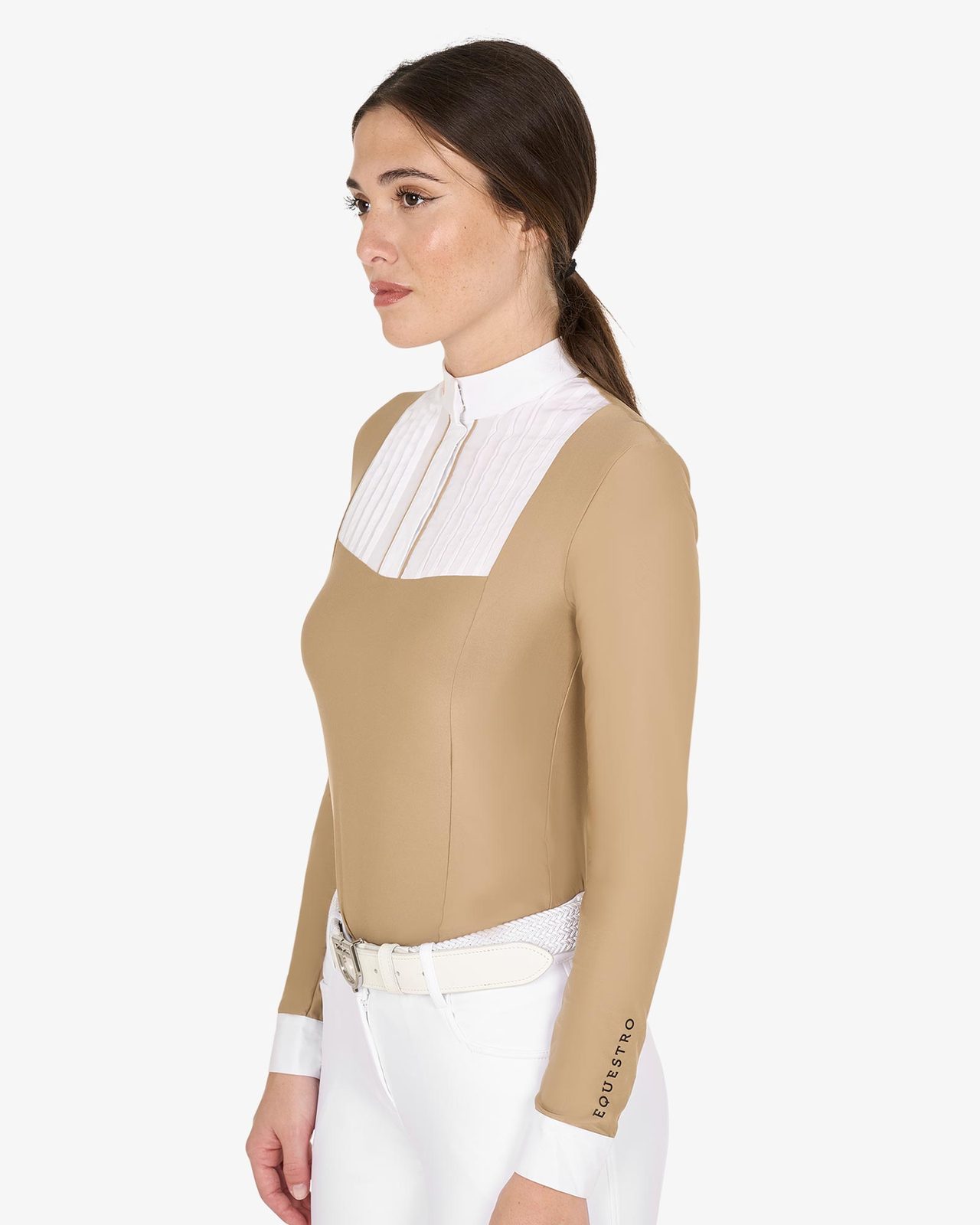 Polo donna slim fit con cotone plissettato