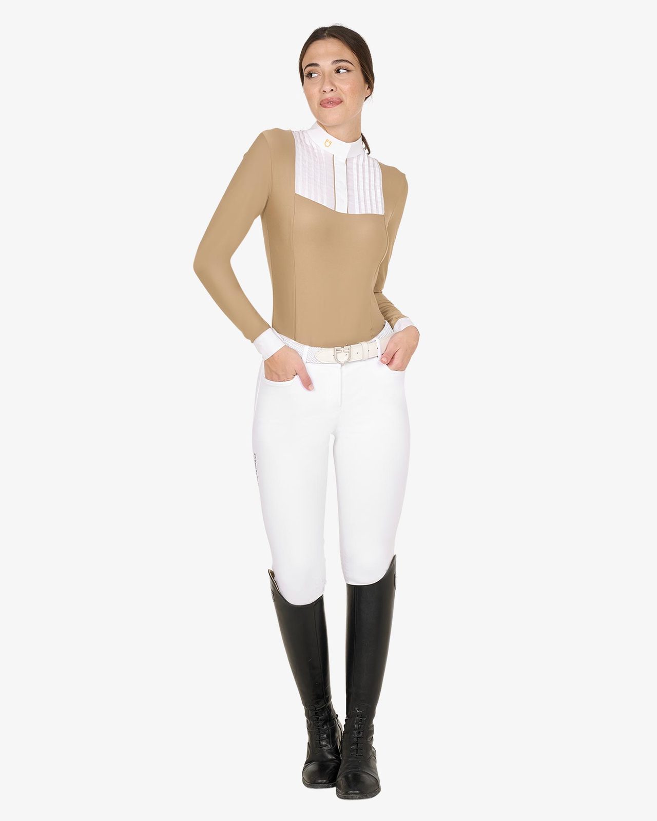 Polo donna slim fit con cotone plissettato