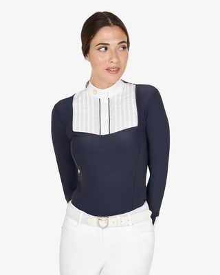 Polo donna slim fit con cotone plissettato