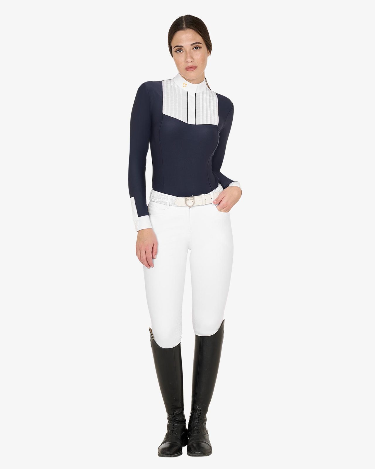 Polo donna slim fit con cotone plissettato