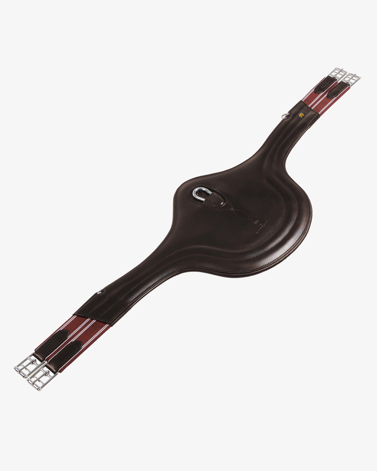 Jumping girth in leather with protectors