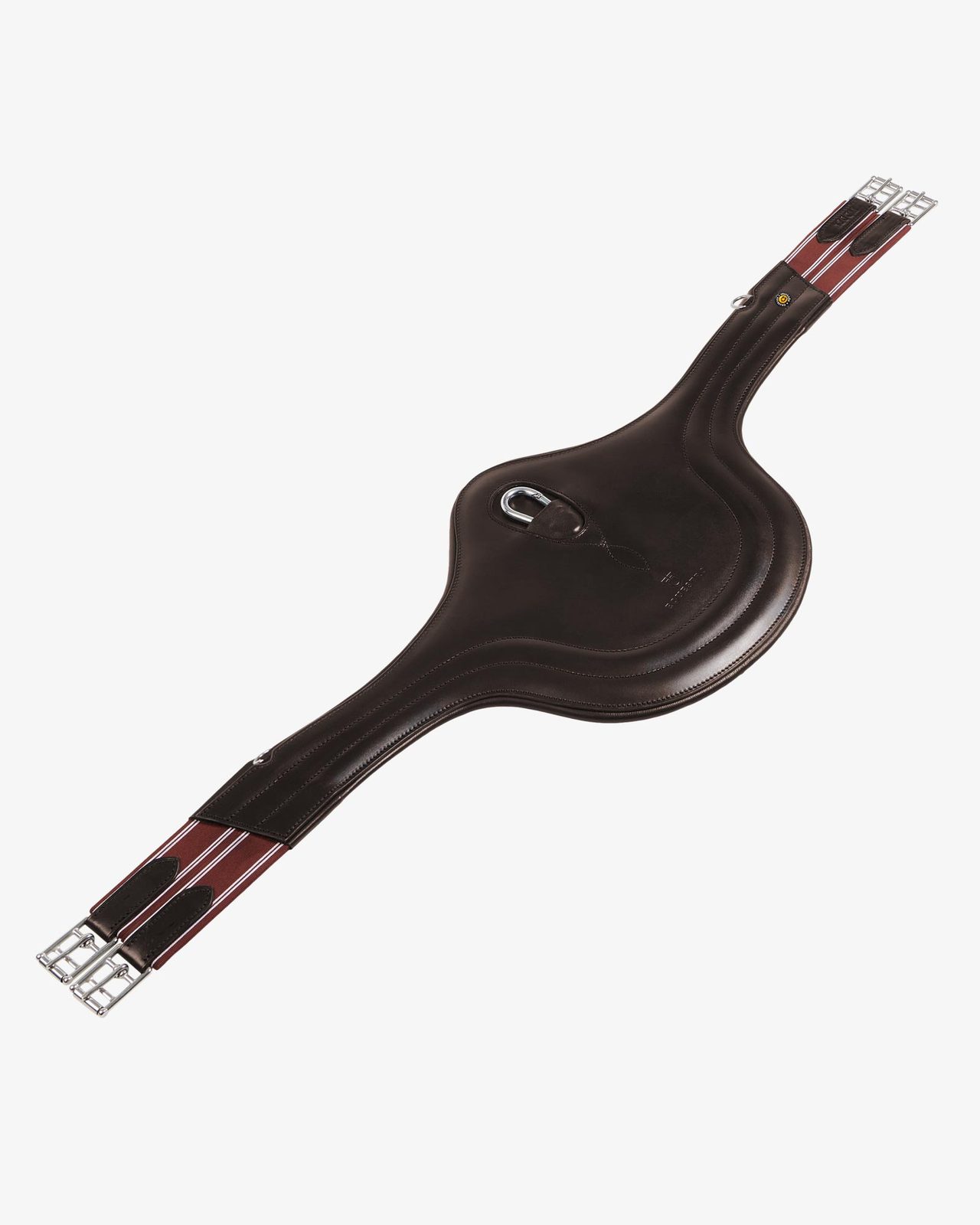 Jumping girth in leather with protectors