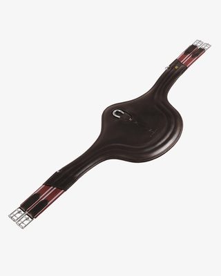 Jumping girth in leather with protectors