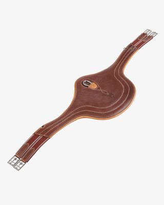 Jumping girth in leather with protectors
