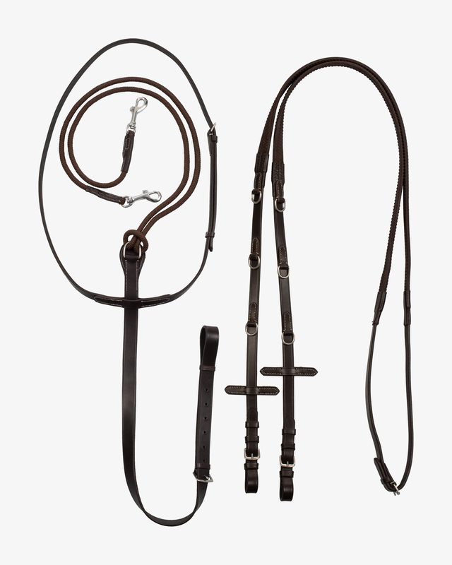 Reins with leather and rubber martingale
