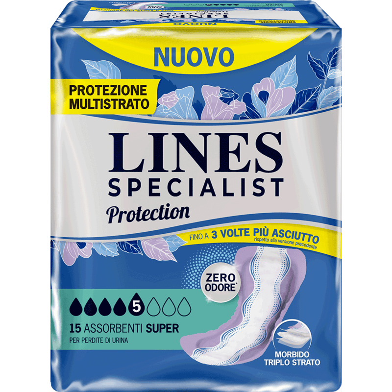Acquista online Lines Specialist Protection Super | Linea prodotto Leggere e Medie per donna. Lines Specialist, prodotti per perdite di urina Assorbenti Femminili Protection Super 