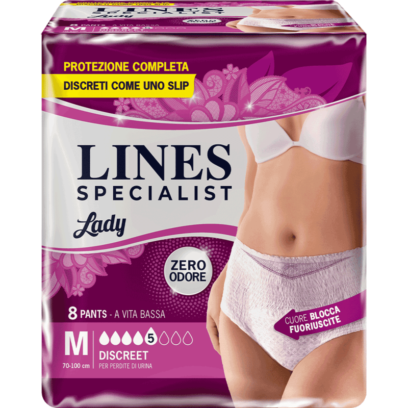 Acquista online Lines Specialist Pants DiscreetUltra Mini | Linea prodotto Medie e Alte per donna. Lines Specialist, prodotti per perdite di urina Mutandine Pants Lady Discreet