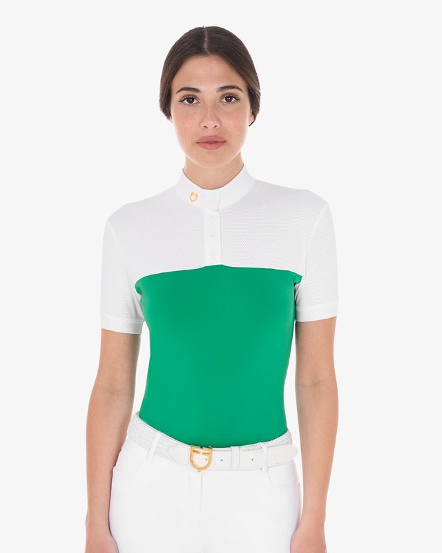 Women's slim fit polo shirt in technical fabric and mesh