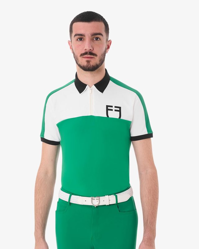 Men's slim fit training polo shirt with front logo