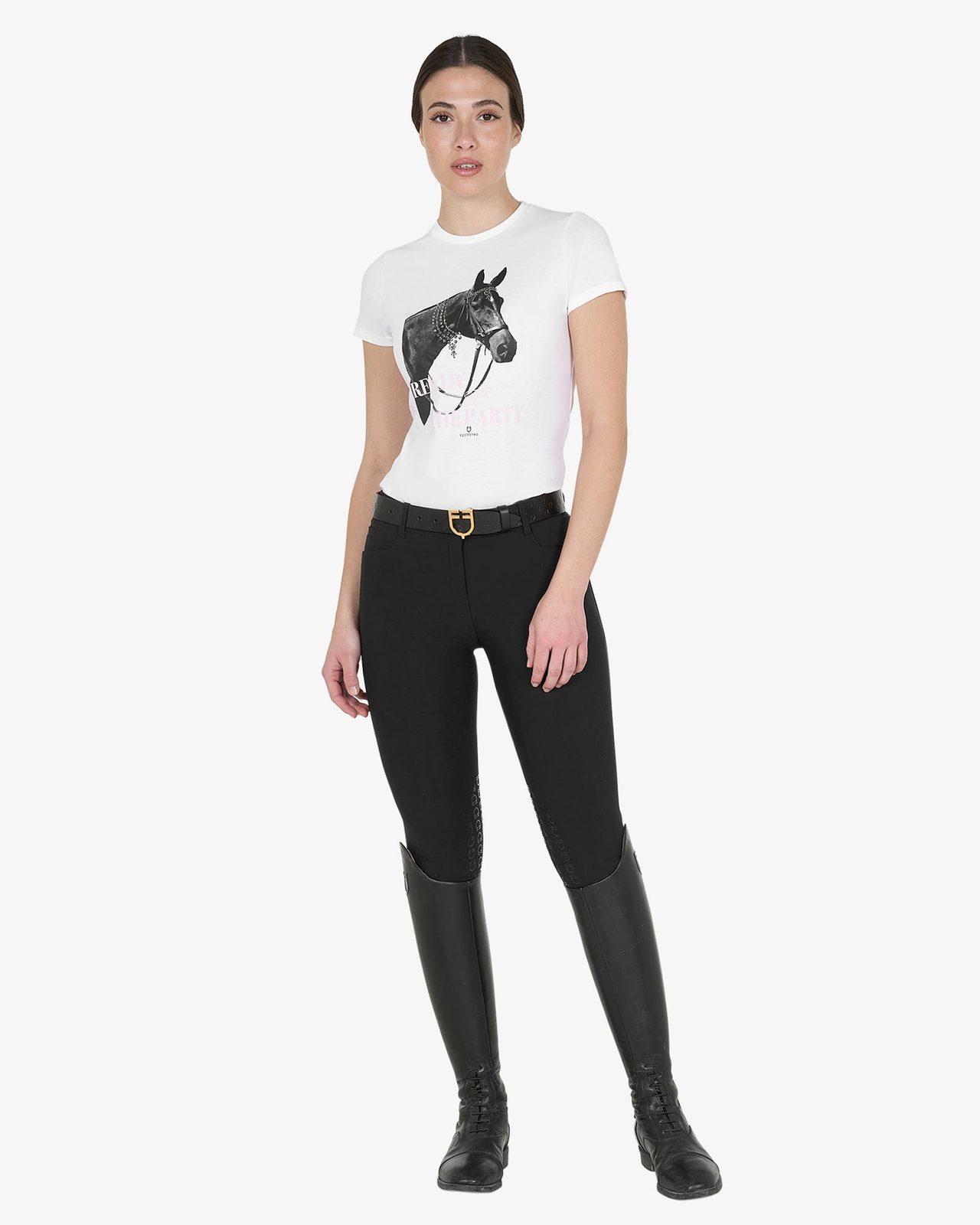 T-shirt donna Ready To The Party in cotone con strass