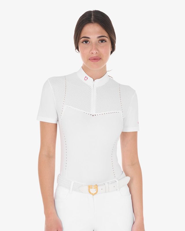 Polo concorso donna slim fit in tessuto traforato e zip