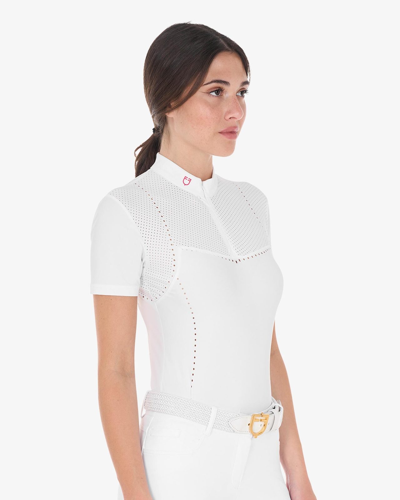 Polo concorso donna slim fit in tessuto traforato e zip